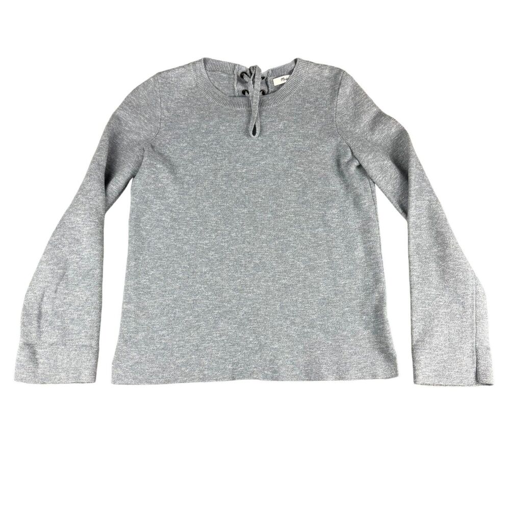 Madewell Sweater Womens XXS Gray Lace Up Back Cotton Knit Pullover Top Crewneck